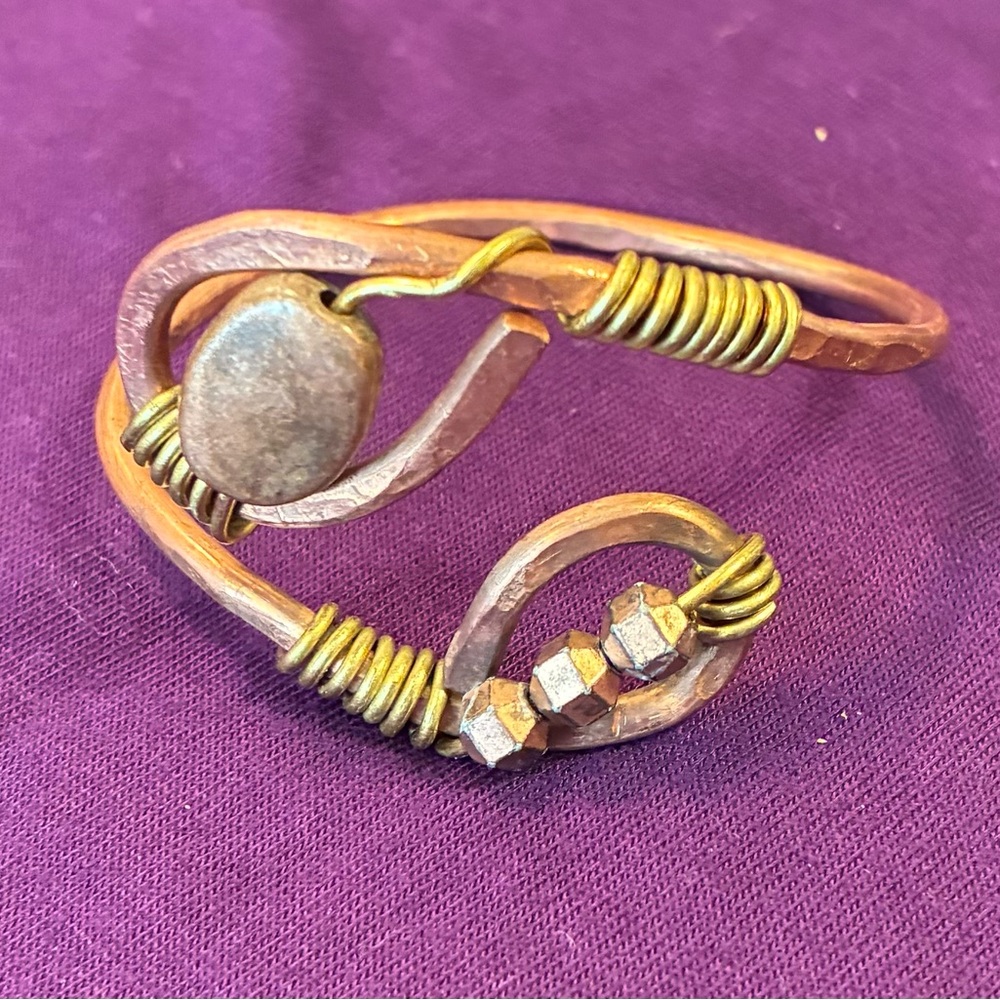 Handmade copper and brass wire cuff bracelet. One of a kind!